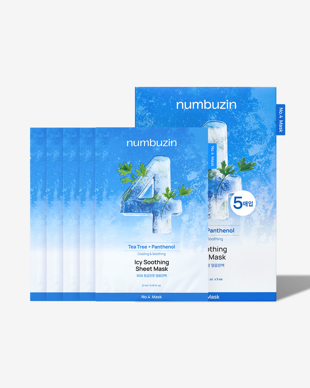 Numbuzin No.4 Icy Soothing Sheet Mask raminamųjų lakštinių kaukių rinkinys, 27 g × 5 vnt. – papildomas gamintojo vaizdas