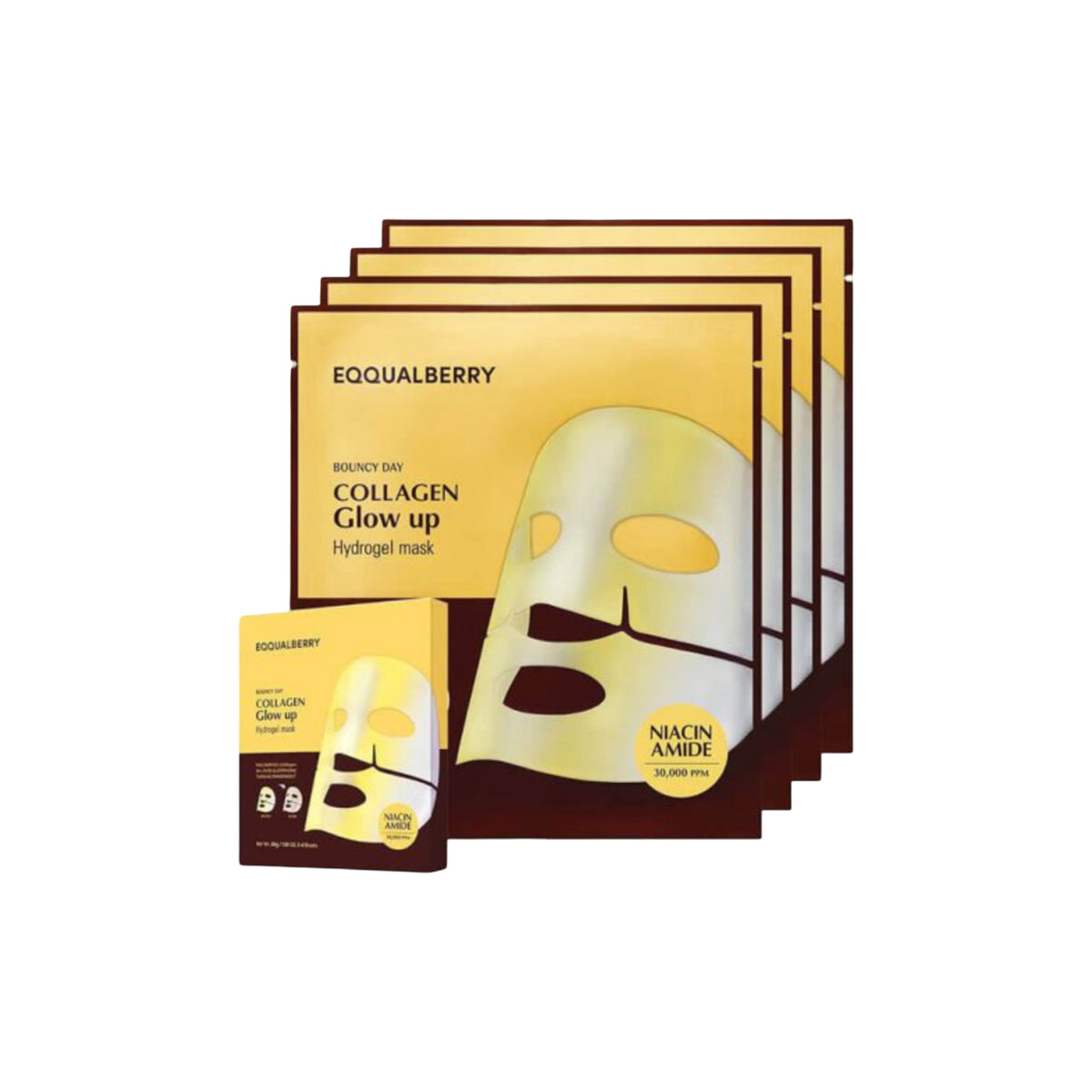 Maschera idrogel al collagene Glow Up Eqqualberry, 4pz