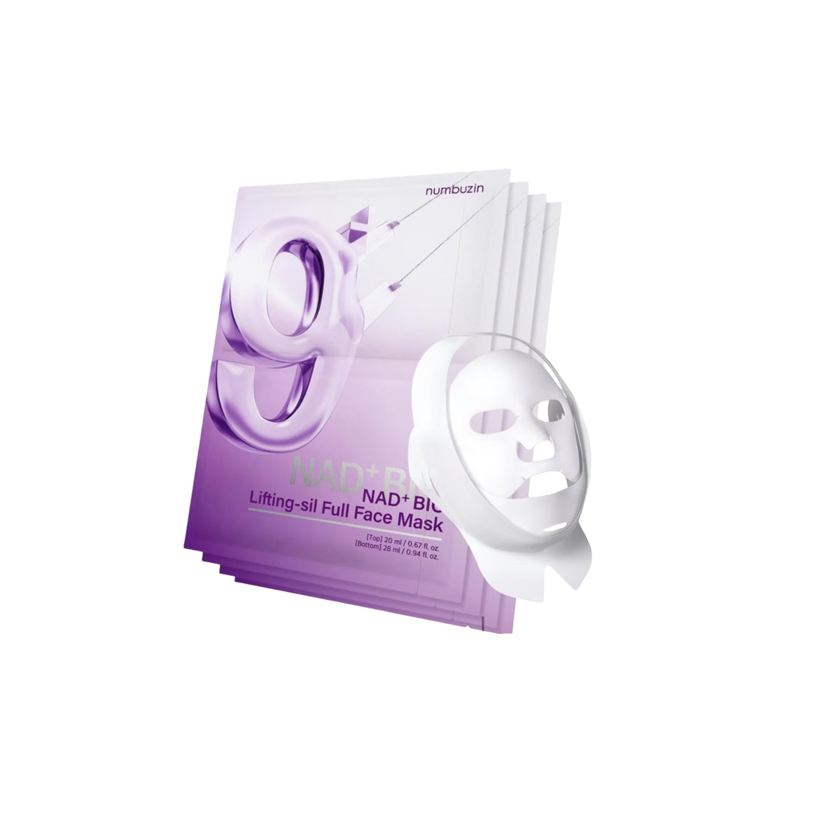 Set di maschere in seta per tutto il viso Numbuzin No.9 NAD+ Bio Lifting, 4pz
