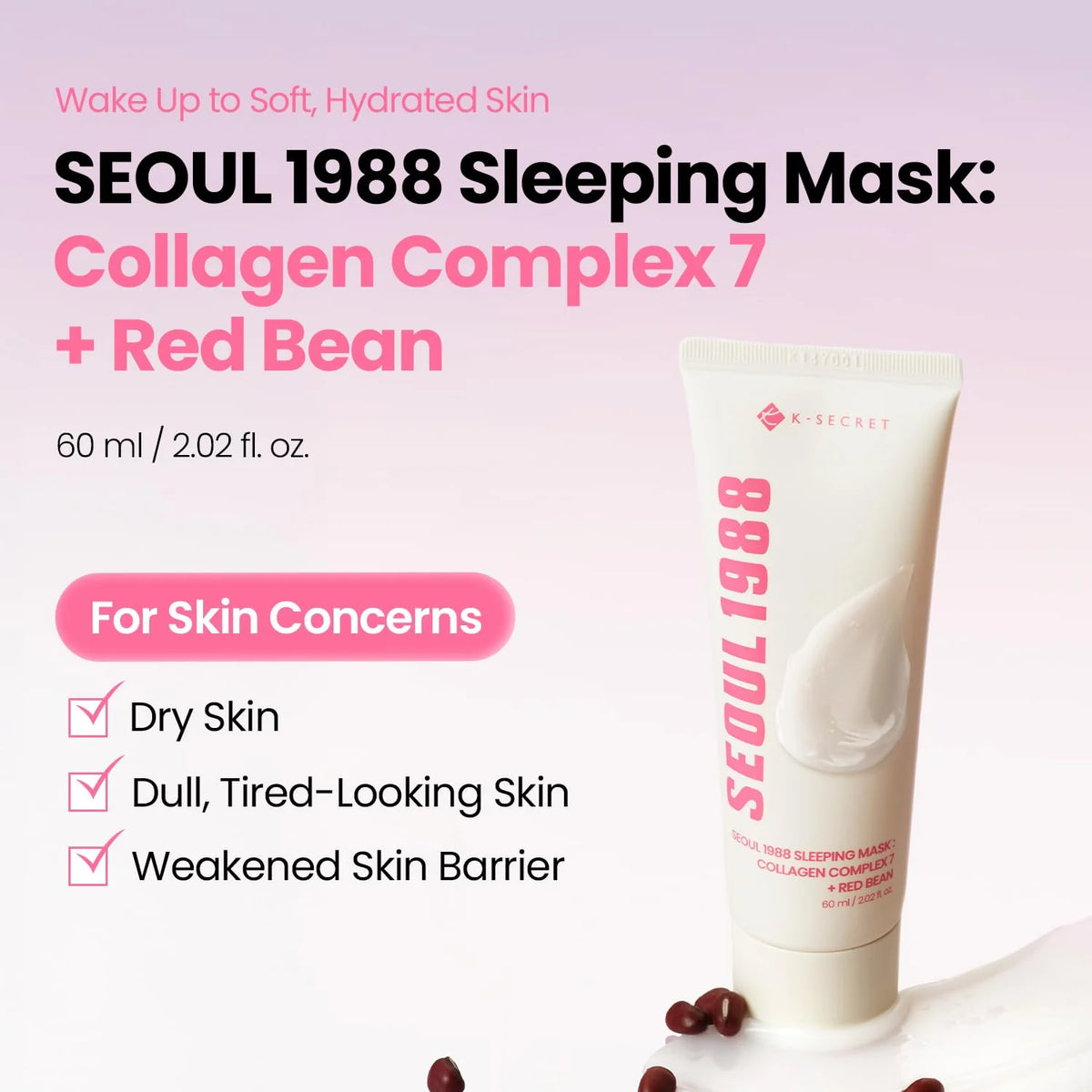 K-SECRET – Maschera notte SEOUL 1988 Collagen Complex 7 + Red Bean, 60 ml