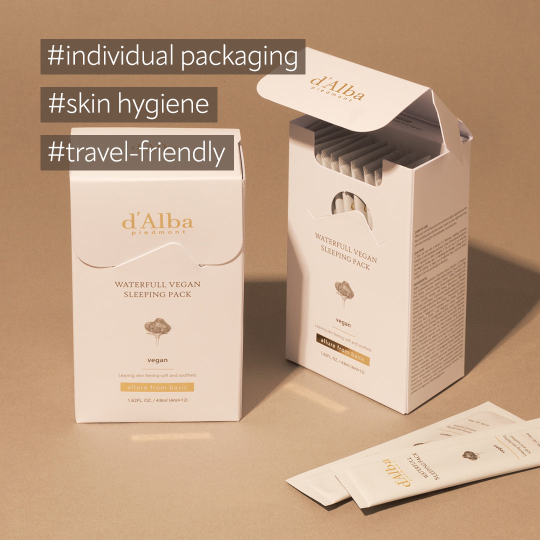 d'Alba Waterfull Vegan Sleeping Pack naktinių kaukių rinkinys, 4 ml × 12 vnt. – papildomas gamintojo vaizdas