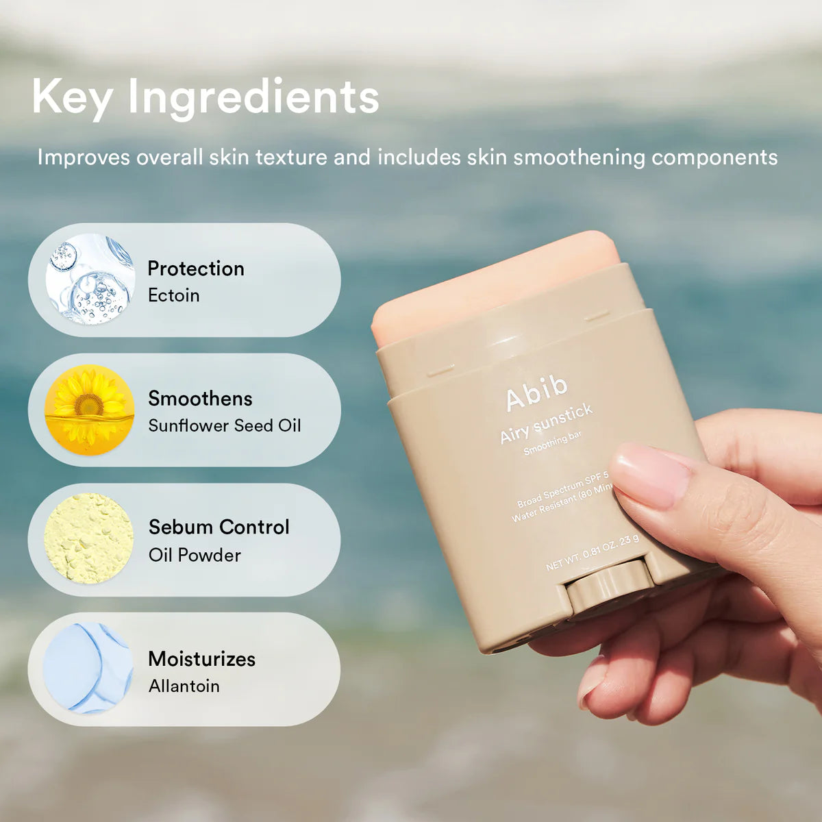 ABIB Airy Sunstick Smoothing Bar SPF50+ PA++++, 23g – papildomas vaizdas 2