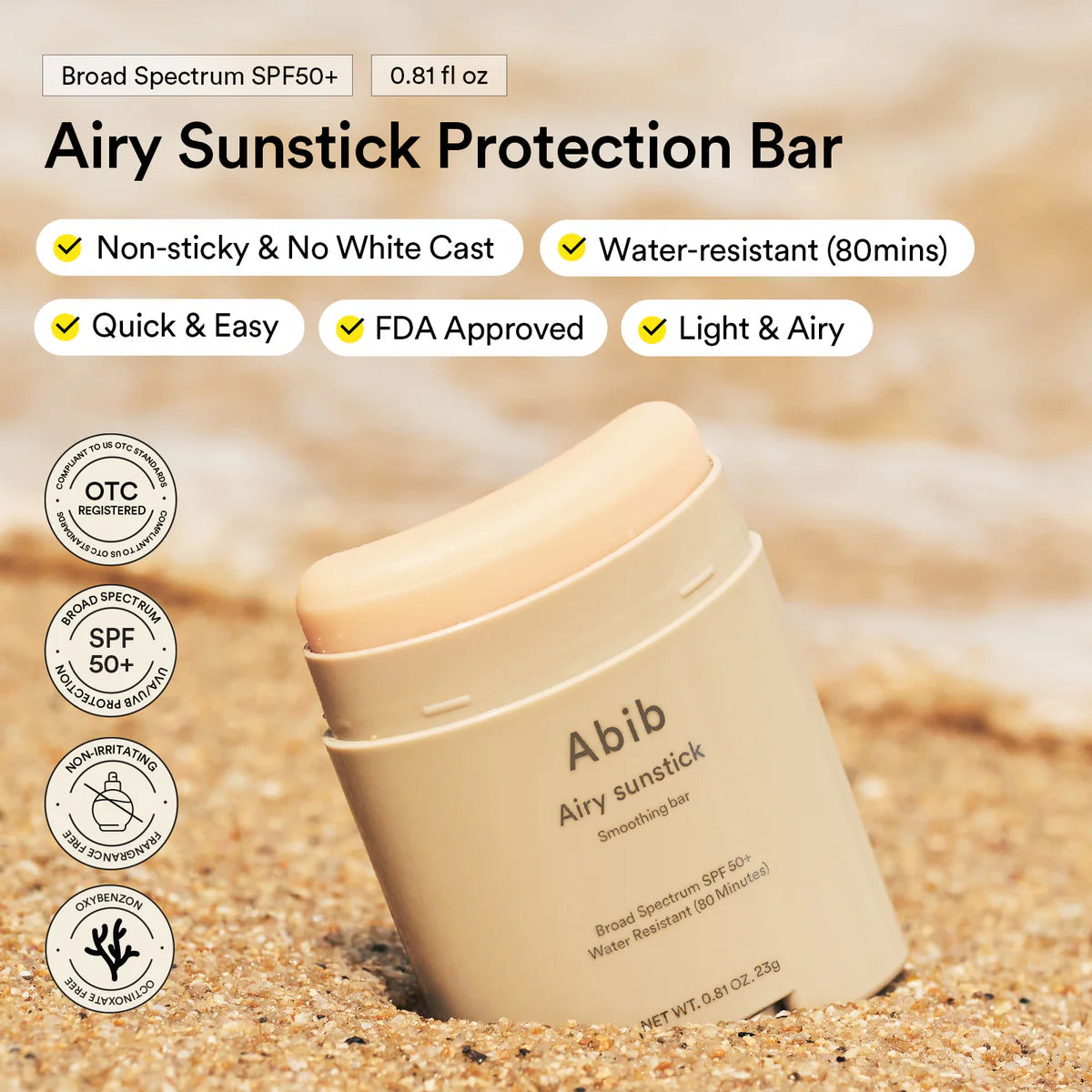 ABIB Airy Sunstick Smoothing Bar SPF50+ PA++++, 23g – papildomas vaizdas 4