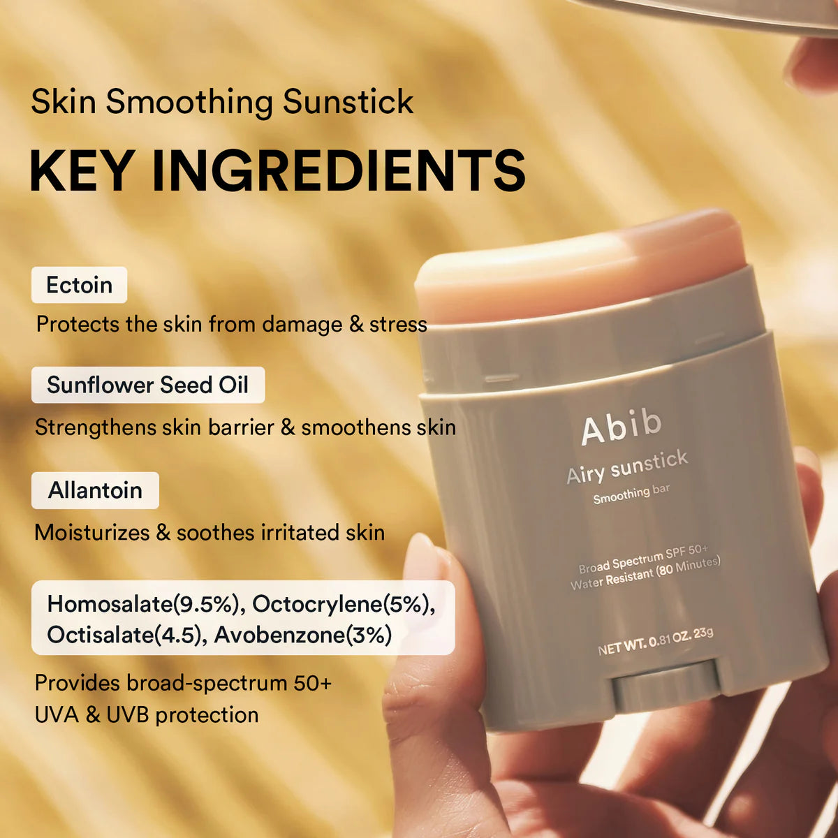 ABIB Airy Sunstick Smoothing Bar SPF50+ PA++++, 23g – papildomas vaizdas 5
