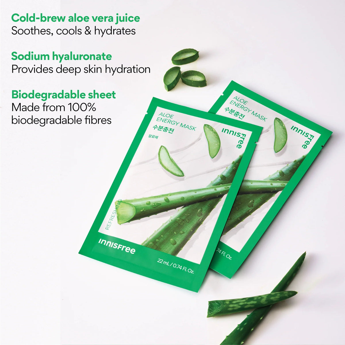 Innisfree – Aloe Energy, maschera, 22ml, 1 pezzo