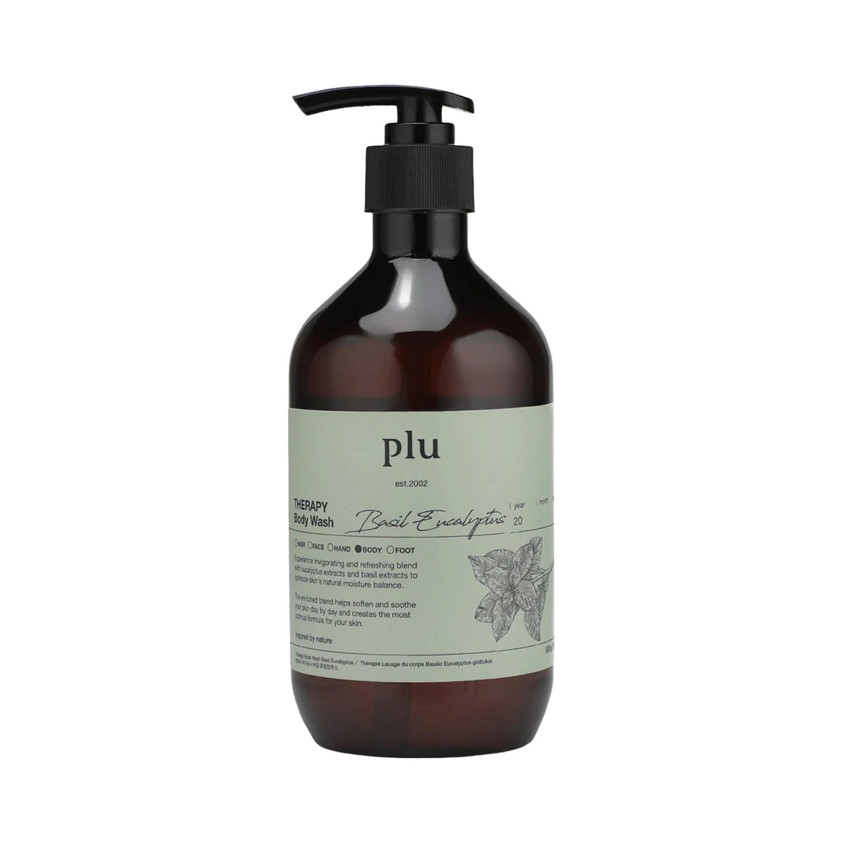 plu – Aroma Body Wash, Basil Eucalyptus, 500ml