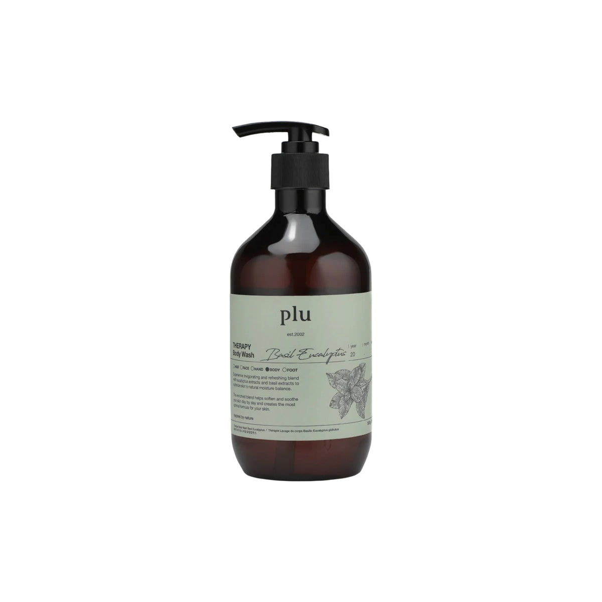 plu – Detergente corpo aromatico, basilico ed eucalipto, 500ml