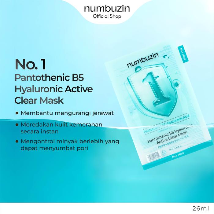 Numbuzin – Maschere No.1 Pantothenic B5 Hyaluronic Active Clear, 5 × 26 ml