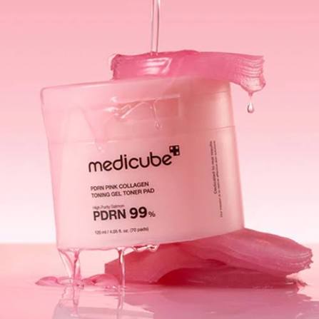 Medicube – Dischetti tonici in gel PDRN Pink Collagen Toning, 120 ml / 70 pezzi