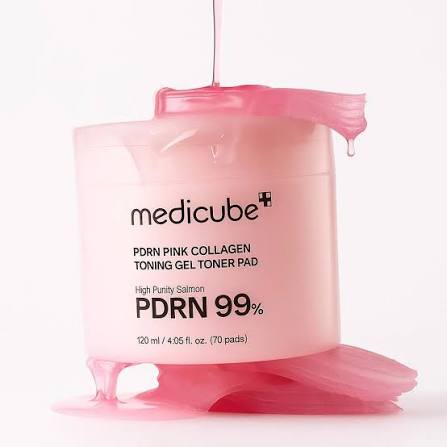 Medicube – Dischetti tonici in gel PDRN Pink Collagen Toning, 120 ml / 70 pezzi